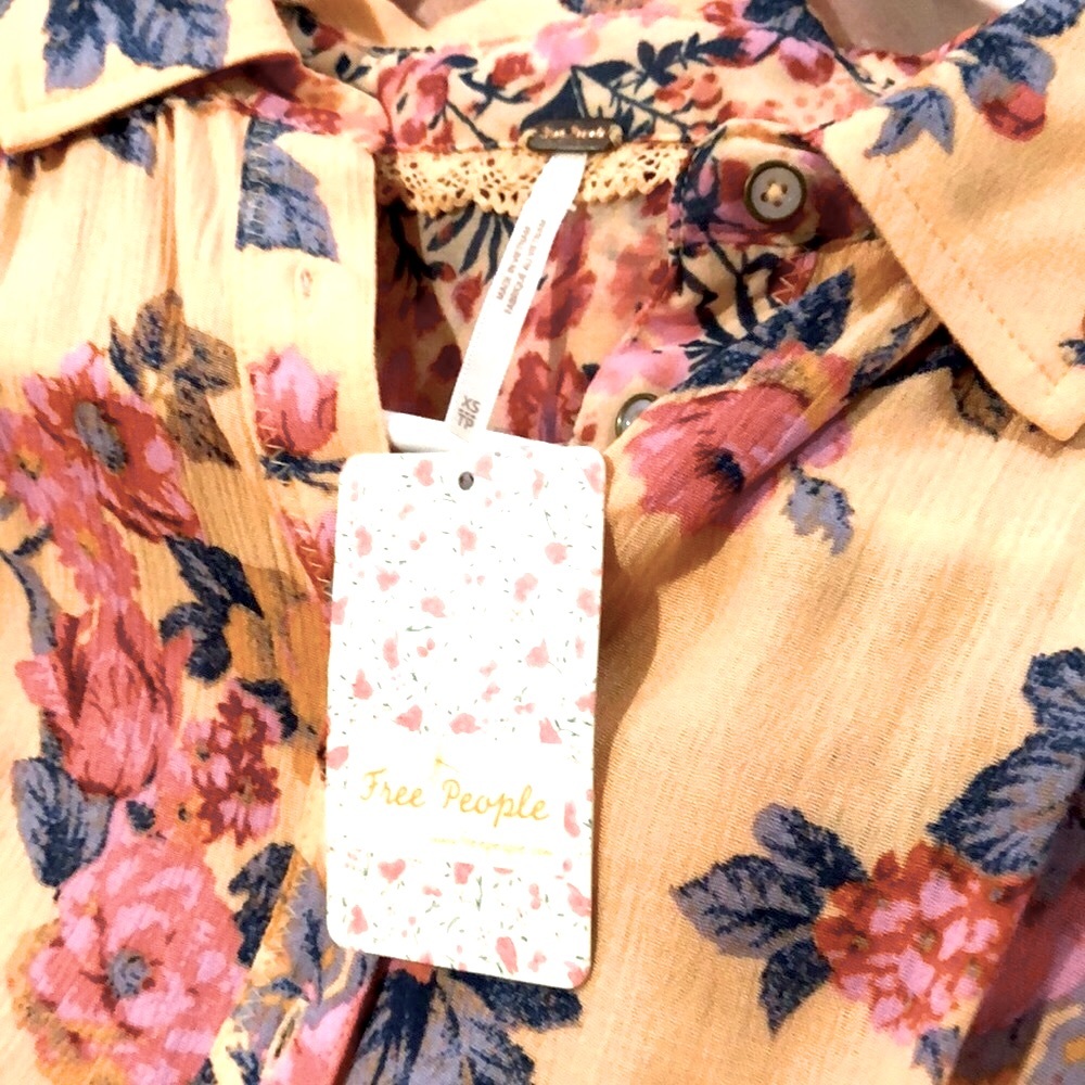 Free People Hold On To Me Button Down Shirt Coral Combo - Picture 2 of 15